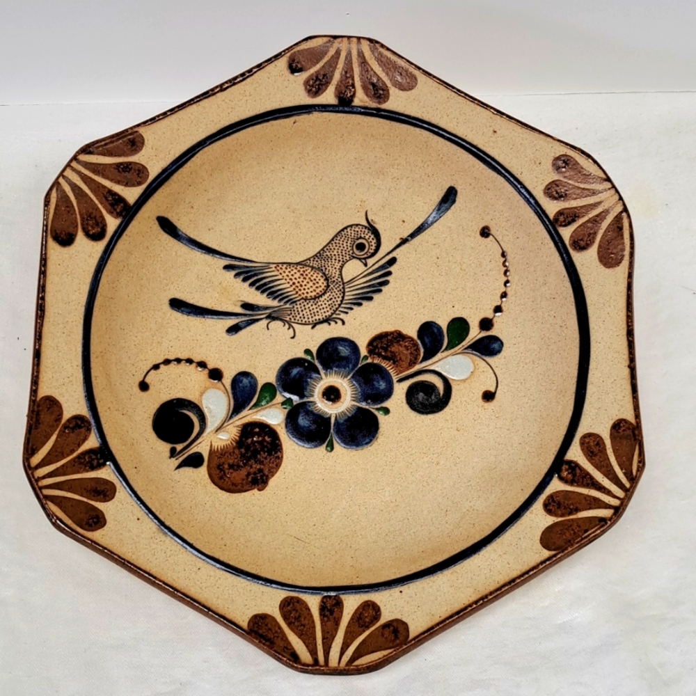 - Vintage Mexican Tonala large handmade and painted signed wall art /bowl